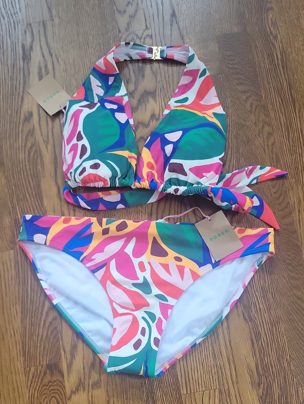 Boden Tropical Print Bikini in Pink, Green & Blue, Size 10 NWT